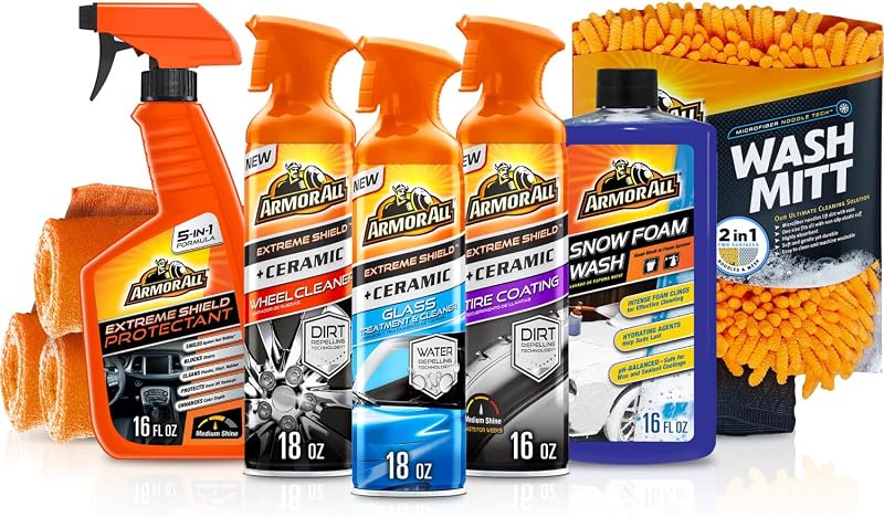 Ultimate Car Detailing Kit, Includes Car Wash, Glass Cleaner, Tire Cleaner, Microfiber Accessories (9 Piece Kit)