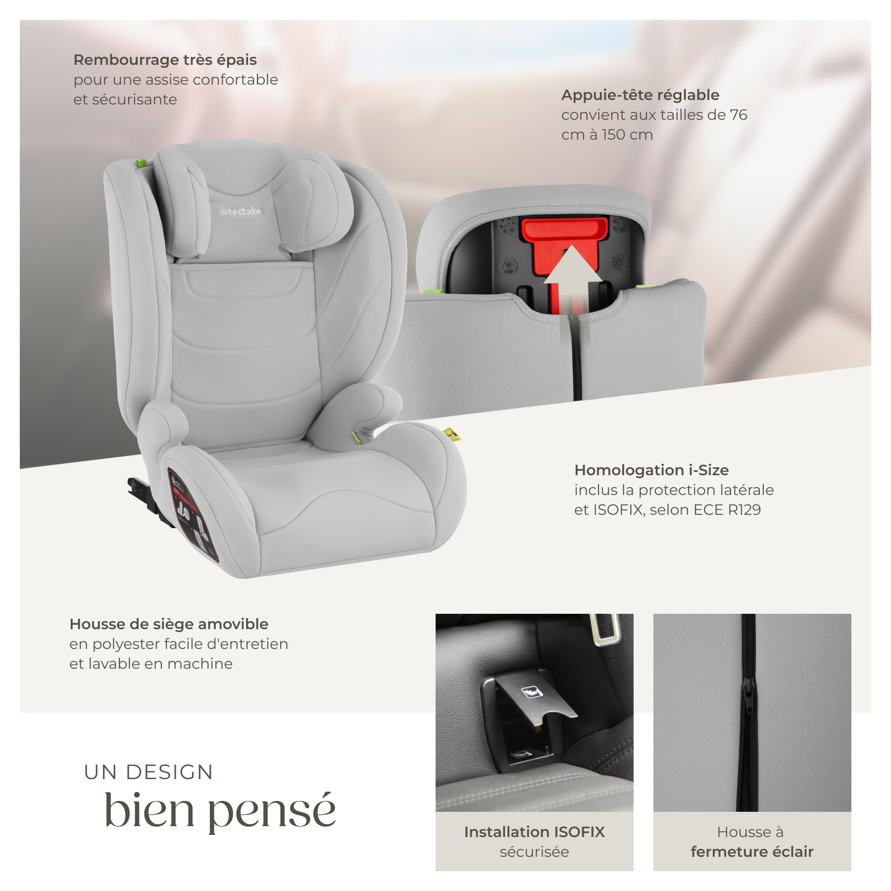 Tectake Siège Auto Bébé Isofix Groupe 2 3 15-36 kg 100-150 cm