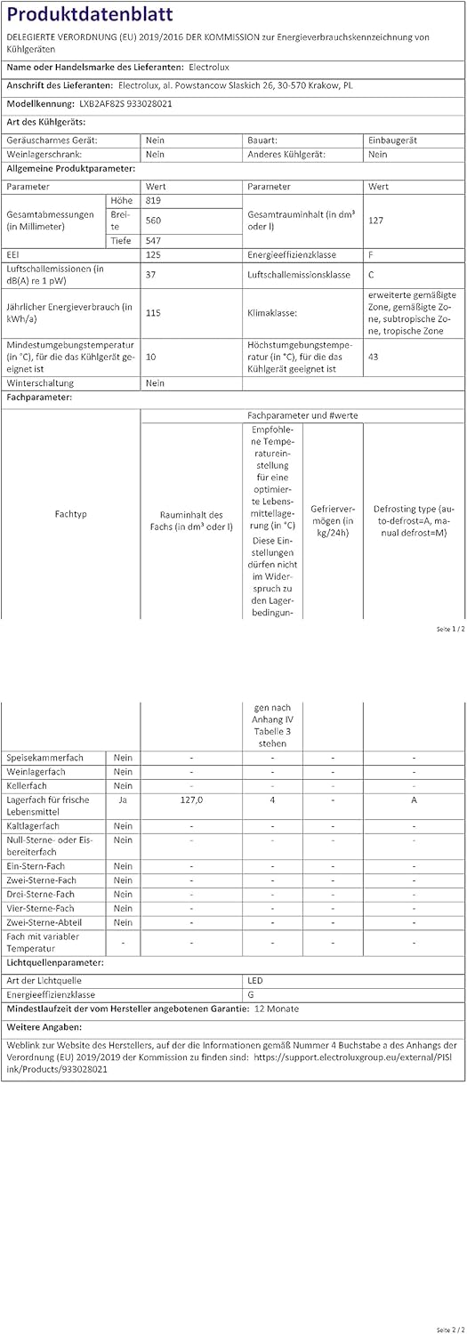 Electrolux LXB2AF82S Mini Frigorifero 81.9 cm con Air Flow System, capacità totale 127 lt [Classe di efficienza energetica F]