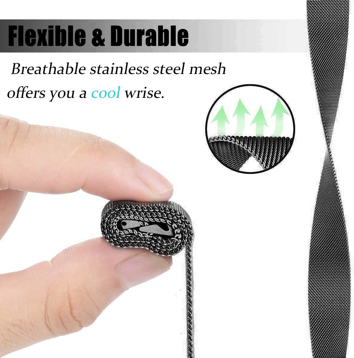 valkit Compatible with Galaxy Watch 3 41mm/Galaxy Watch 4 Band for Women Men, 2 Pack 20mm Stainless Steel Metal Mesh Bands for Samsung Galaxy Watch 4 Classic/Galaxy Watch 42mm/Active 2
