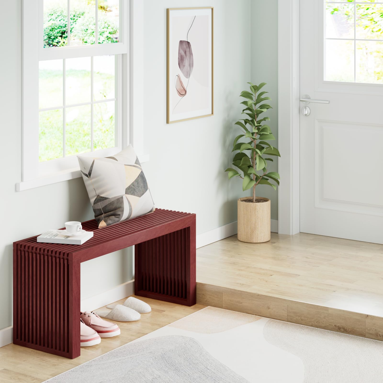 Bamboo Small Dining Bench,Farmhouse Bench for Kitchen & Living & Dining Room Furniture Natural (Brown, Long)