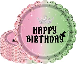 Cangmyxis 7 Inch Halloween Witch Birthday Plates 40 Count Disposable Pink & Green Themed Party Plates, for Wicked Party Decorations, Supplies, and Witch Themed Birthday Party Favors