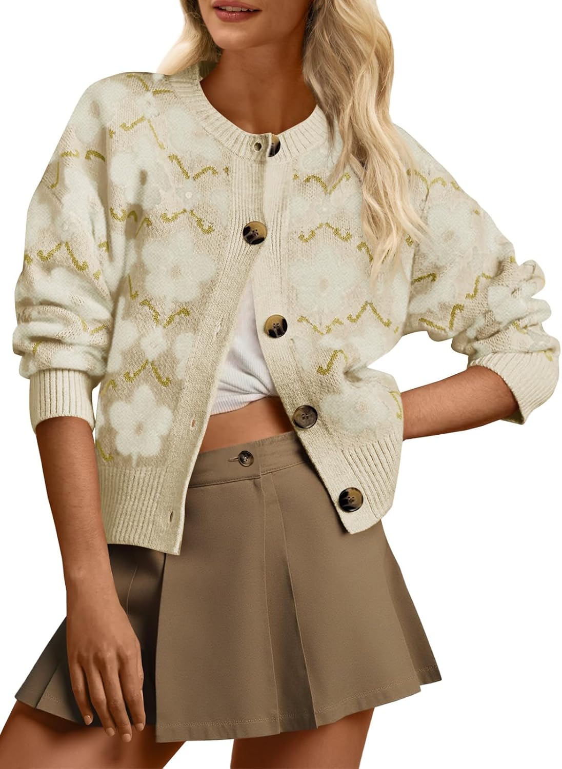 Saodimallsu Womens Floral Cardigan Sweaters Long Sleeve Open Front Button Down Knit Retro Sweater Coat Outwear Fall 2025