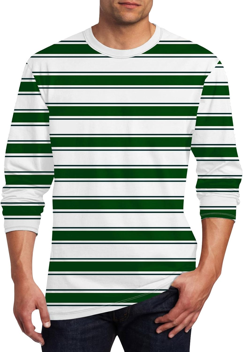 Ymosrh Men's T-Shirts Long Sleeve Graphic Print Tees Fashion Striped Shirt Crewneck Casual Fall Tee Shirts, S-4XL