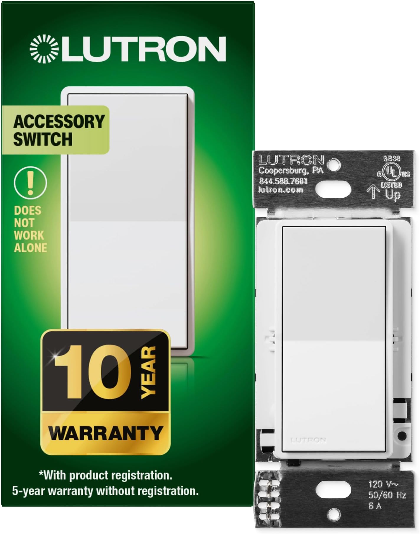 Sunnata On/Off Accessory Switch with Wallplate, only for use with Sunnata LED+ Dimmers, ST-ASW-WH, White