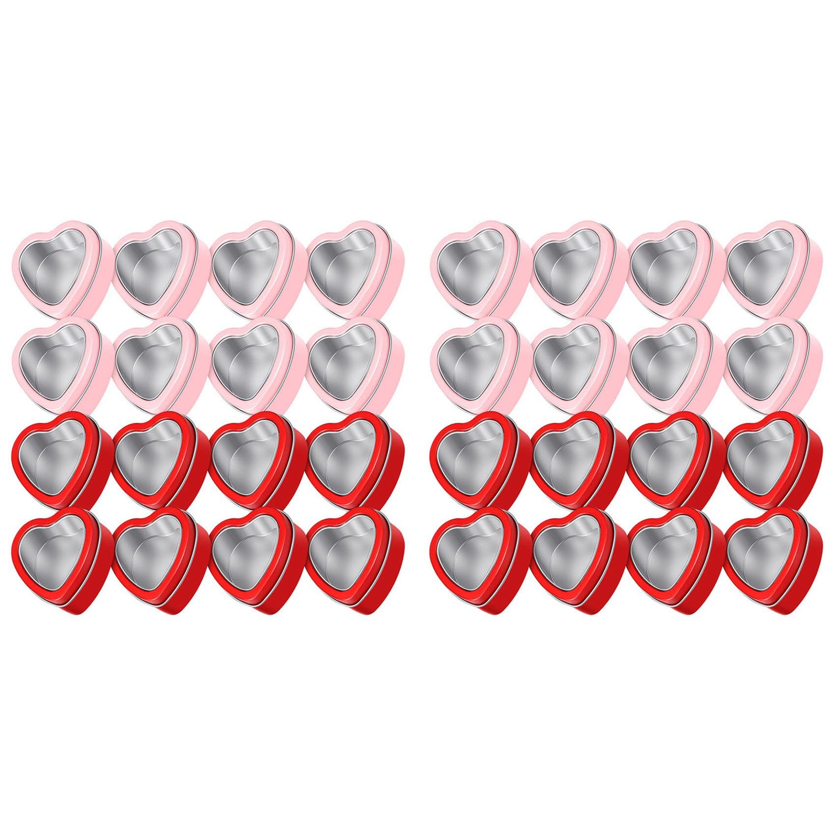 Hndhbfgrt 32 PCS Heart Shape Metal Tins with Lid Metal Tin Cans Empty Candle Tins Red and Pink Valentine'S Day Gift Boxes
