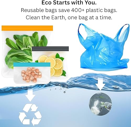 Miniatura 4 de Paquete de 10 bolsas reutilizables de silicona con cierre hermético aptas para lavavajillas, bolsas reutilizables con cierre hermético sin BPA para