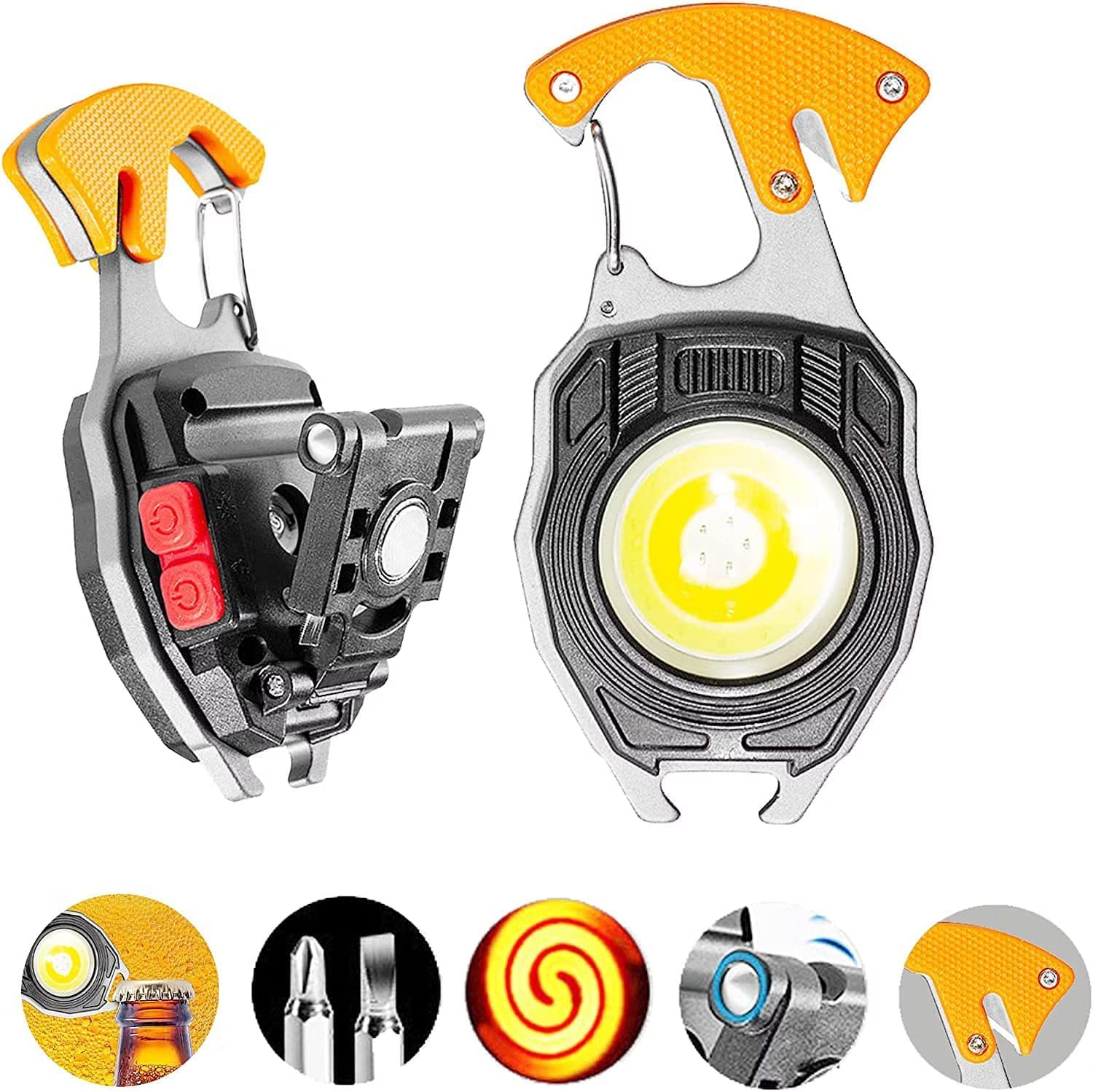 KRESHU Multifunctional LED Keychain Rechargeable Flashlights with Lighter COB Mini Work Light 800 Lumens with Electric Lighter, Seat Belt Cutter, Screwdriver, Whistle Indoor & Outdoor (Pack of 1)