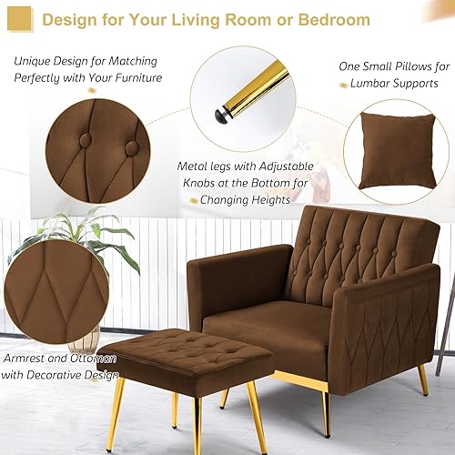 Miniatura 7 de Silla decorativa de terciopelo con reposabrazos y respaldo ajustables, sillón reclinable con botones, sillón reclinable individual con otomana y