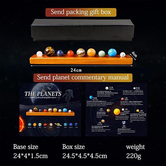 Solar System 9 Planet Rock Set - Natural Amethyst Desk Decor, Celestial Office Decor with Mineral Specimens | Minimalist Space-Themed Organizer & Geology Gift