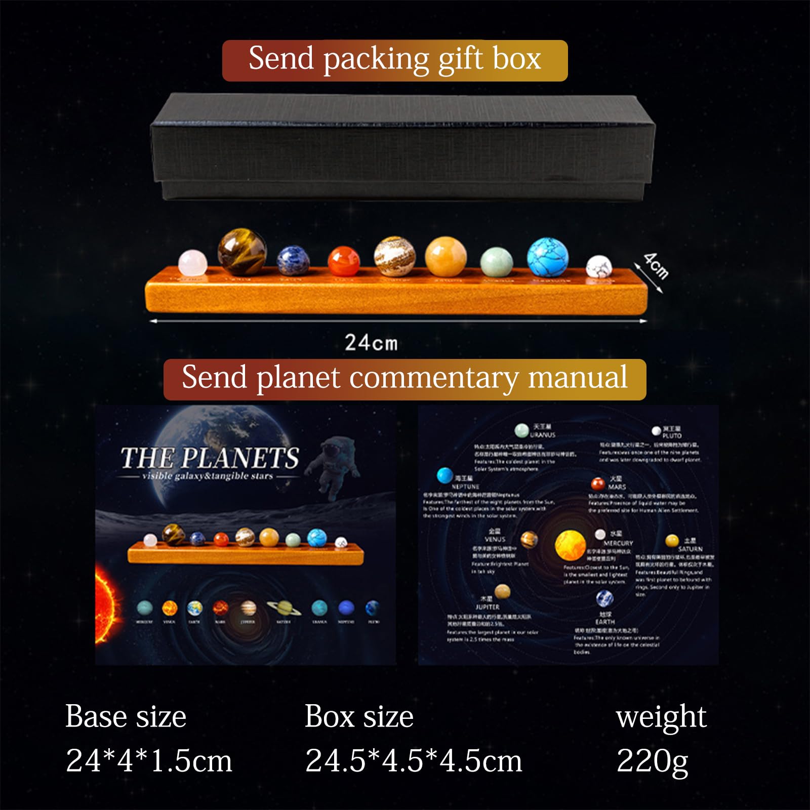 Vbvbip Solar System 9 Planet Rock Set - Natural Amethyst Desk Decor, Celestial Office Decor with Mineral Specimens | Minimalist Space-Themed Organizer & Geology Gift