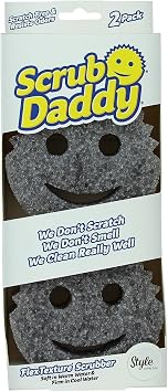 Scrub Daddy Style Smiley Scouring Sponge, Anti-Scratch Washable Reusable Antibacterial Sponges, Flextexture, Dish Sponge for Household, Kitchen and Bathroom, Grey, Pack of 2