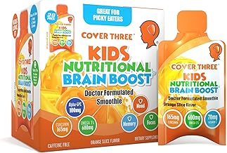 Cover Three Supplements for Kids Brain Supplement Smoothie, Omega 3 Liquid Childrens DHA Fish Oil, Kids Focus and Attention, Emotional Support, 20 Pouches, Pack 1