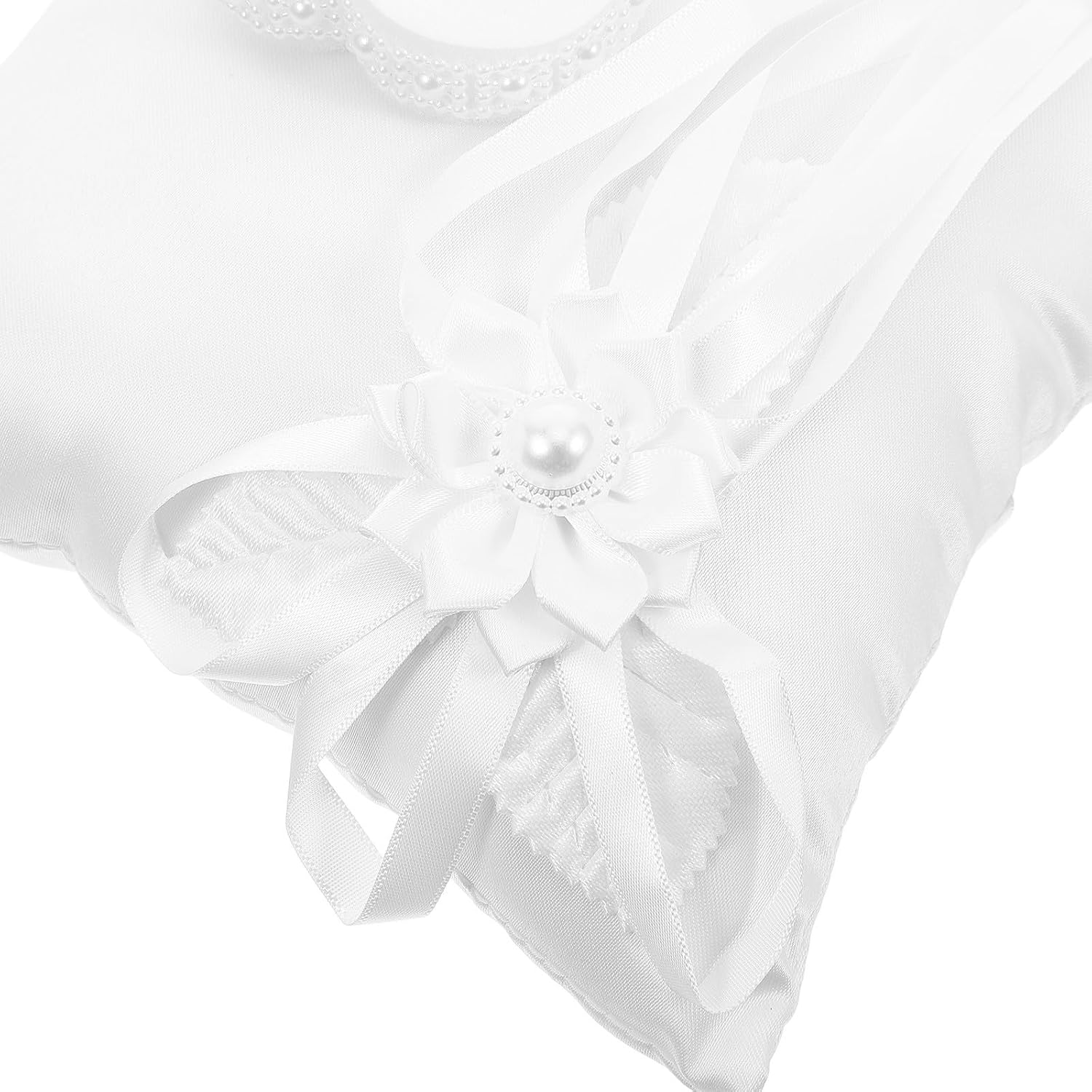 Ring White Motifs Heart-Shaped Bearer Floral Pillow with Fabric Sponge Cushion, 7 Inch Holder and Wedding for Wedding Ceremony and Proposals