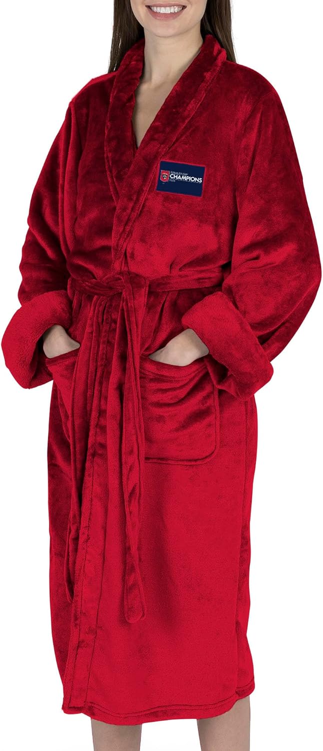 2025 Stanley Cup Champions Silk Touch Champs Robe – Official NHL Licensed, Ultra Soft Plush, Team Logo, Pockets, Self-Tie