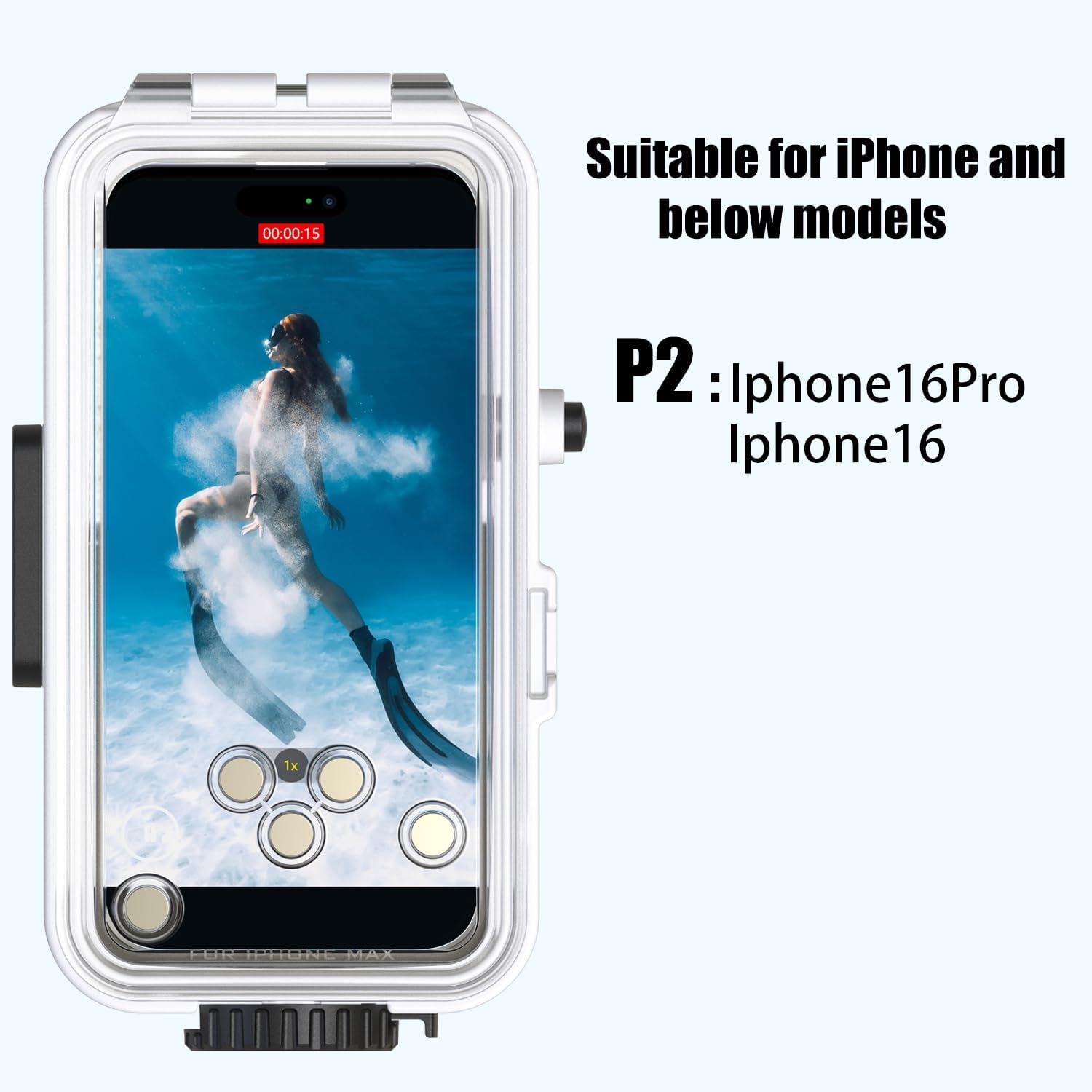 Waterproof Diving Case for iPhone 16 Pro /16, 131FT/40M Underwater Waterproof Photography Housing for Surfing Snorkeling Floating (P2) White