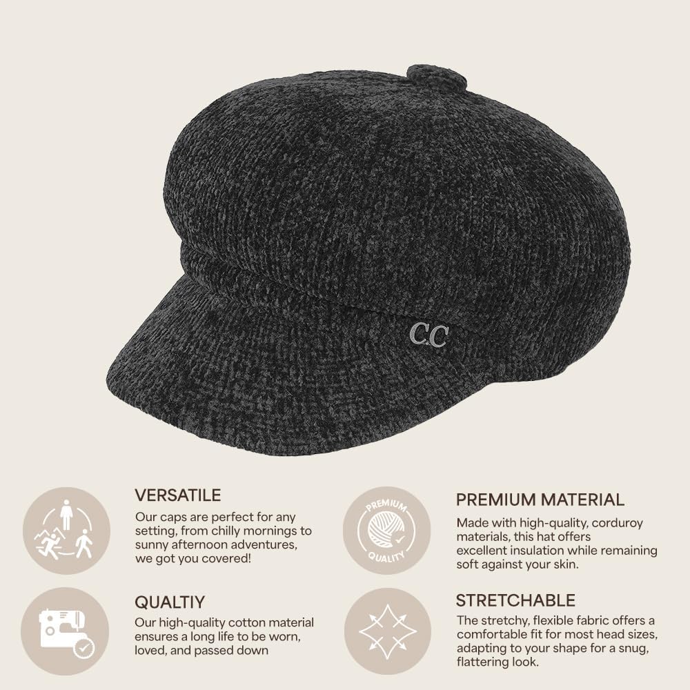 C.C Knitted Newsboy Cap for Women – Soft Knit Hat with Adjustable Velcro, Lightweight Warm Winter Style