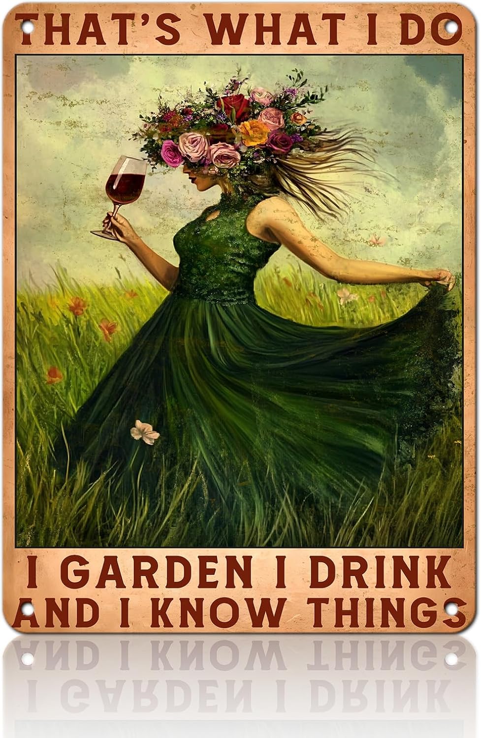 PEACHGARDEN Hoeing Ain't Easy Vintage Garden Signs for Outside Retro Rustic Aluminum Tin Poster Funny Gardening Gift for Women Outdoor Wall Art Decor for Plant & Gardening Lovers 12x16inch