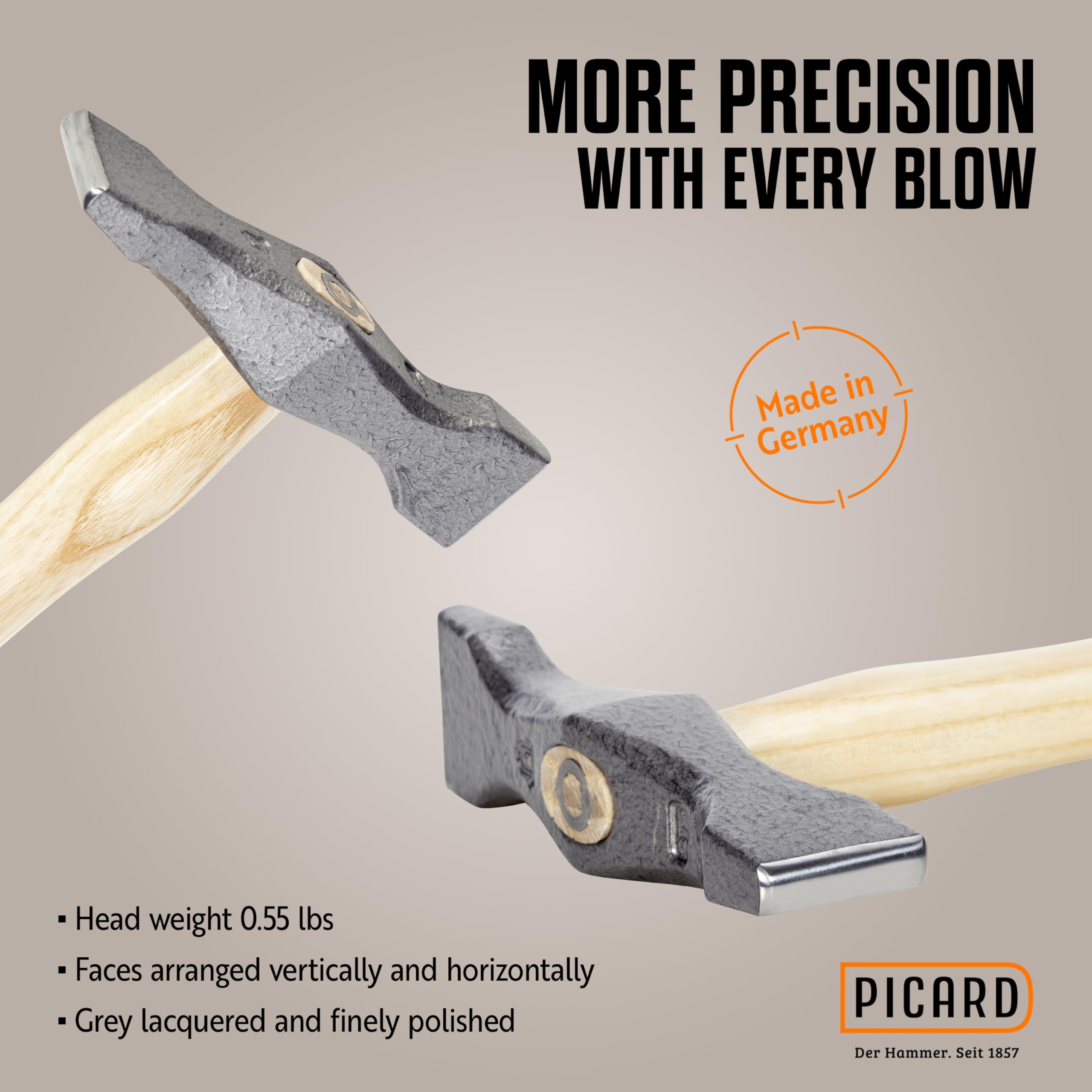 PICARD Kreuzschweifhammer 175 1/2 ES 250g | Profi-Qualität | Gehärteter Spezialstahl | Eschenstiel | Fein Poliert | Für Dachdecker und Dachklempner | Robust und Präzise | Made in Germany seit 1857