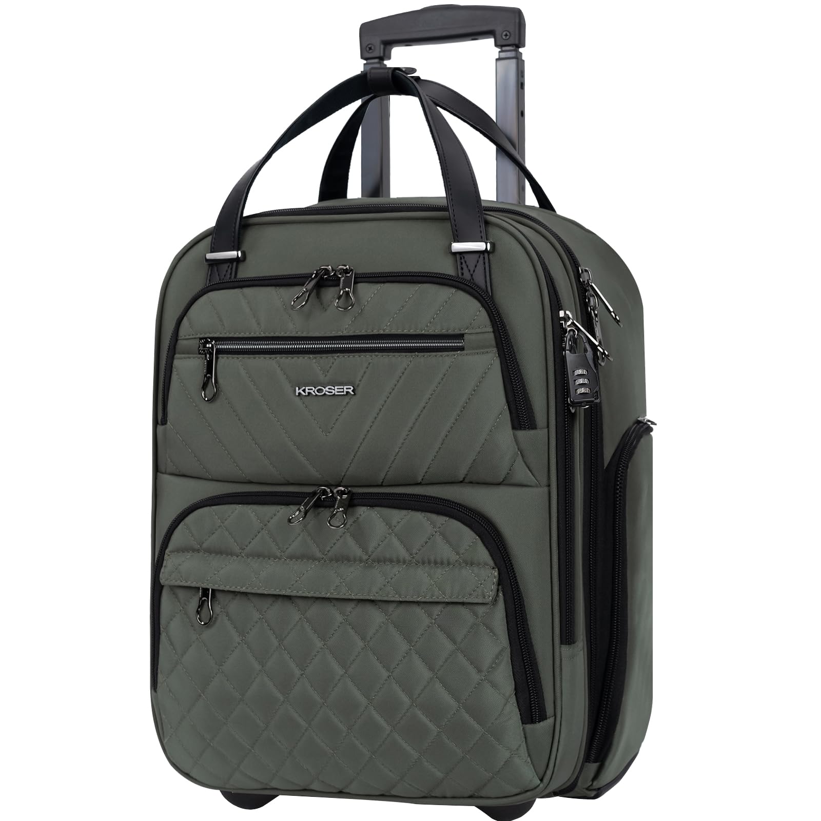 Carry On Underseat Multi-functional, 16-inch Underseater Lightweight Overnight Suitcase for Women, Army Green