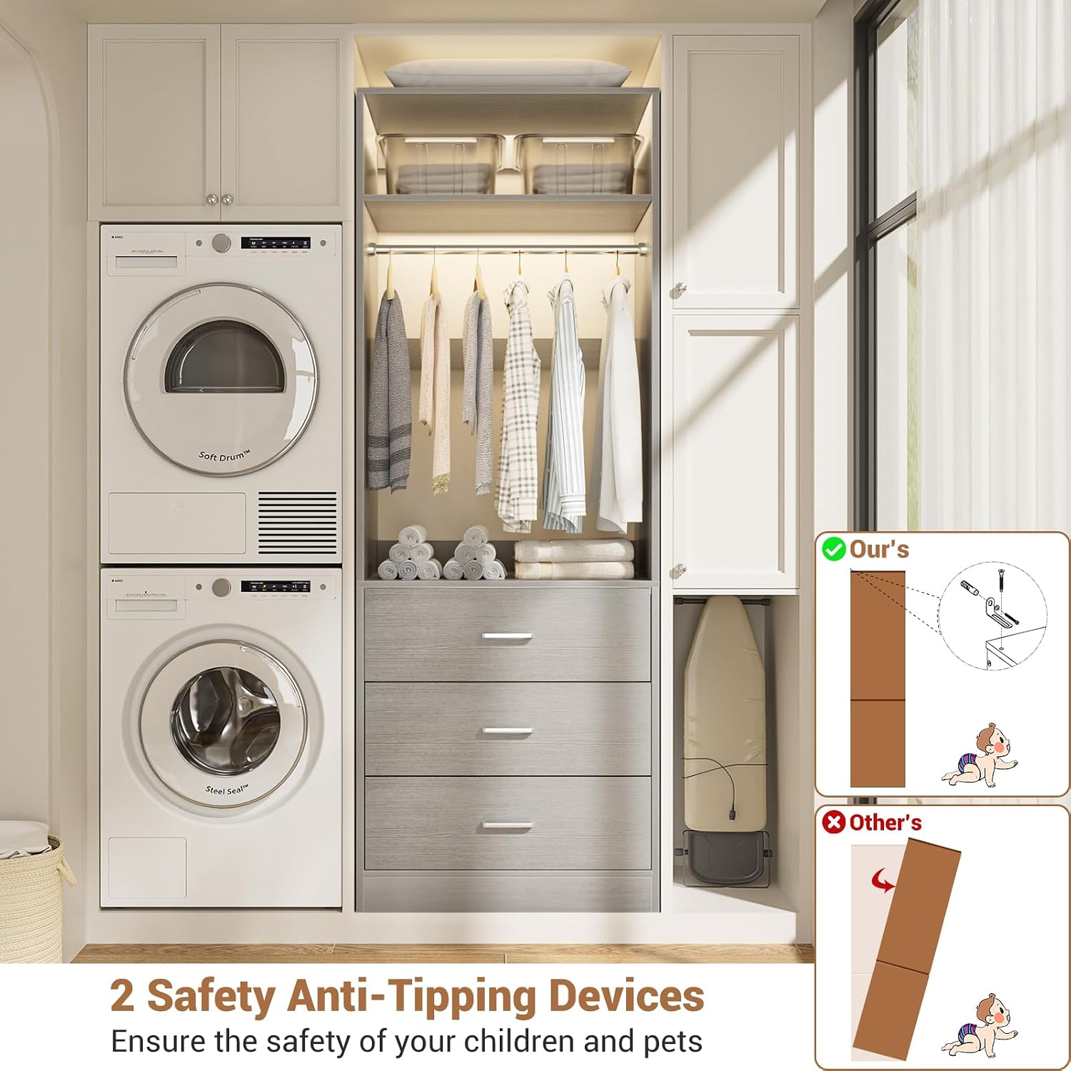 Diagram showing anti-tipping devices for furniture safety
