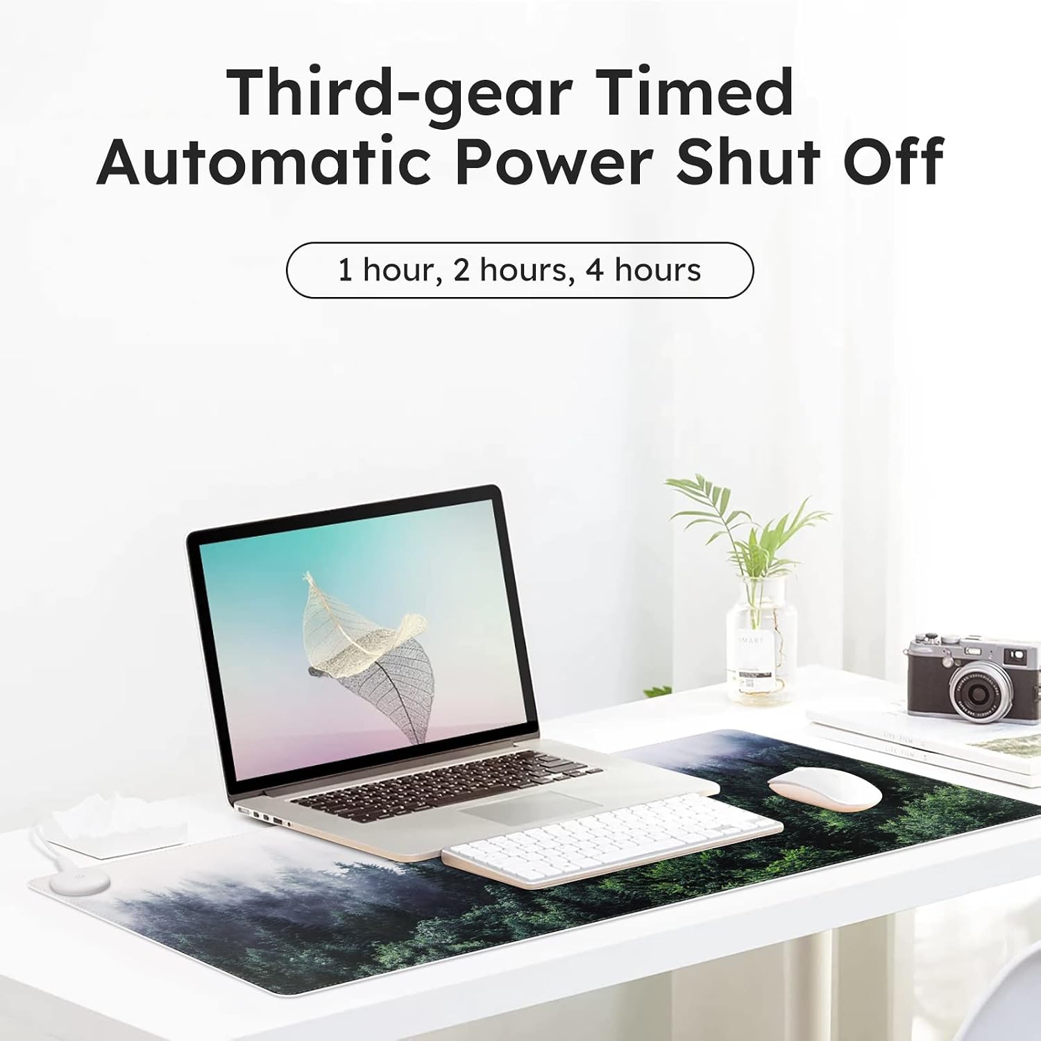 iCasso Heated Mouse Pad, Electric Warm Desk Pad with 3 Heating Levels & 3 Auto Shut-Off Levels for Computer Keyboard, 31.5" x 13" Large Safe Desk Mat Hand Warmer for Home Office Work (Forest)