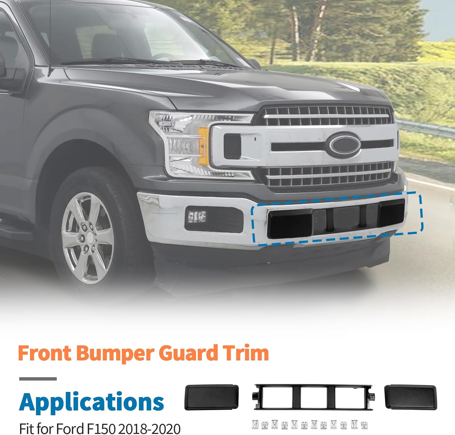 JeCar Black Front Bumper Cover Grille Trim Guards for 2018-2020 Ford F150