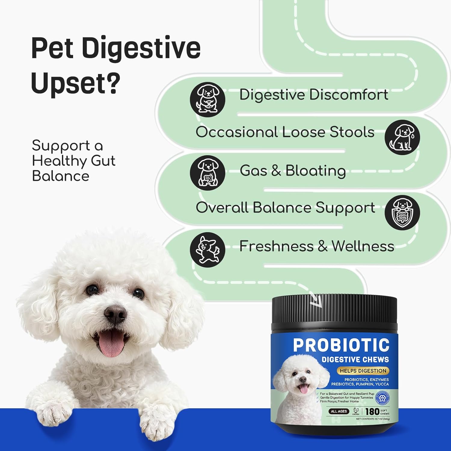 Probiotics for Dogs: 10B CFU Digestive Health Soft Chews with Prebiotics, Enzymes & Pumpkin - for Small & Large Dogs, Stool, Gut, Immune Support - Chicken, 180ct