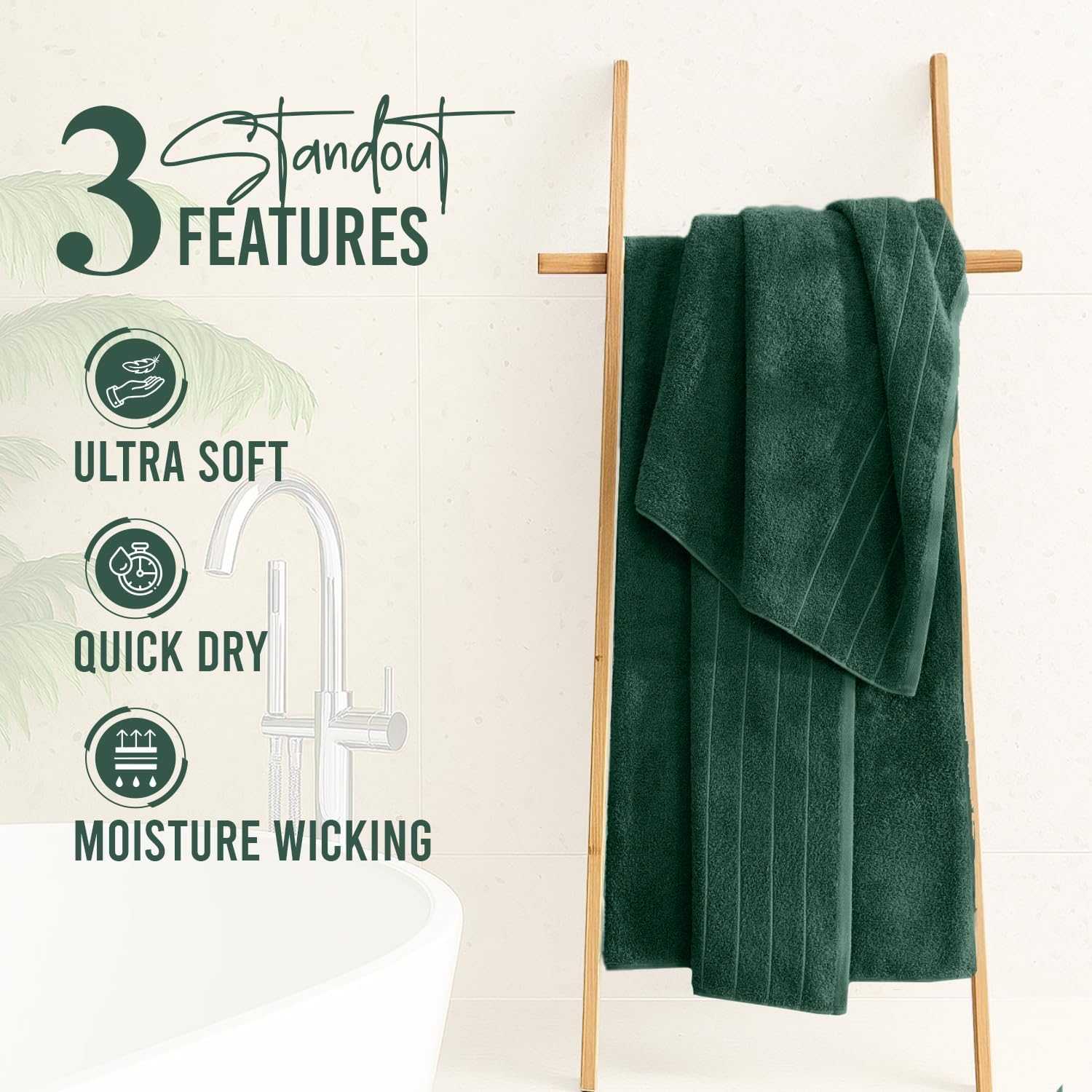 DAN RIVER Extra Large Bath Towels Set of 4, 30 x 60 Inches - 100% Cotton Larger & Lighter Weight Towels for Bathroom - Quicker to Dry, Super Soft & Highly Absorbent Towels for Home, Hunter Green