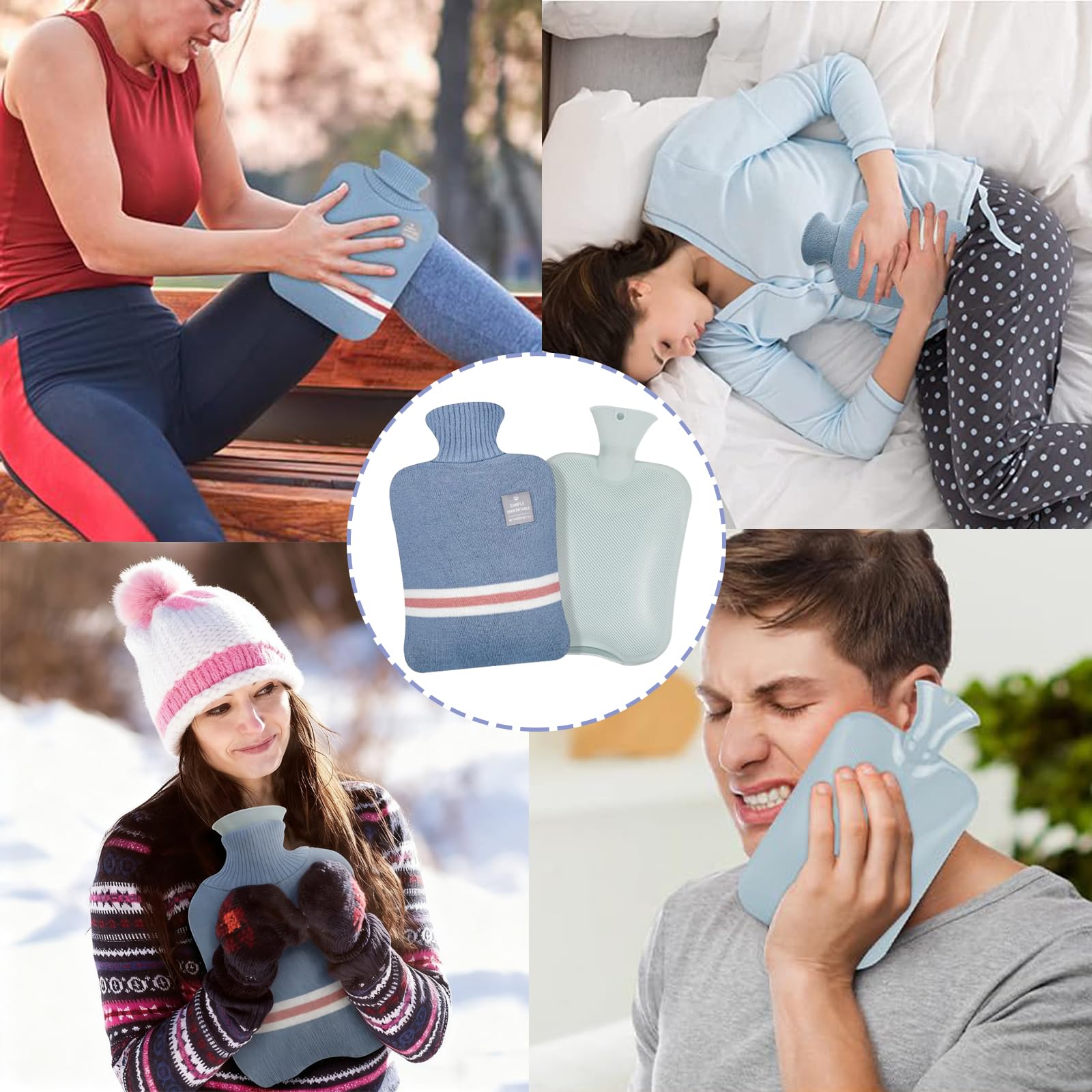 Bolsa de Agua Caliente con Funda de Peluche 2L Grande Botella de Agua Caliente para Adultos y Niños Bolsas Agua Caliente Antifugas para Mantener el Dolor Muscular Menstrual y Articular (Azul)