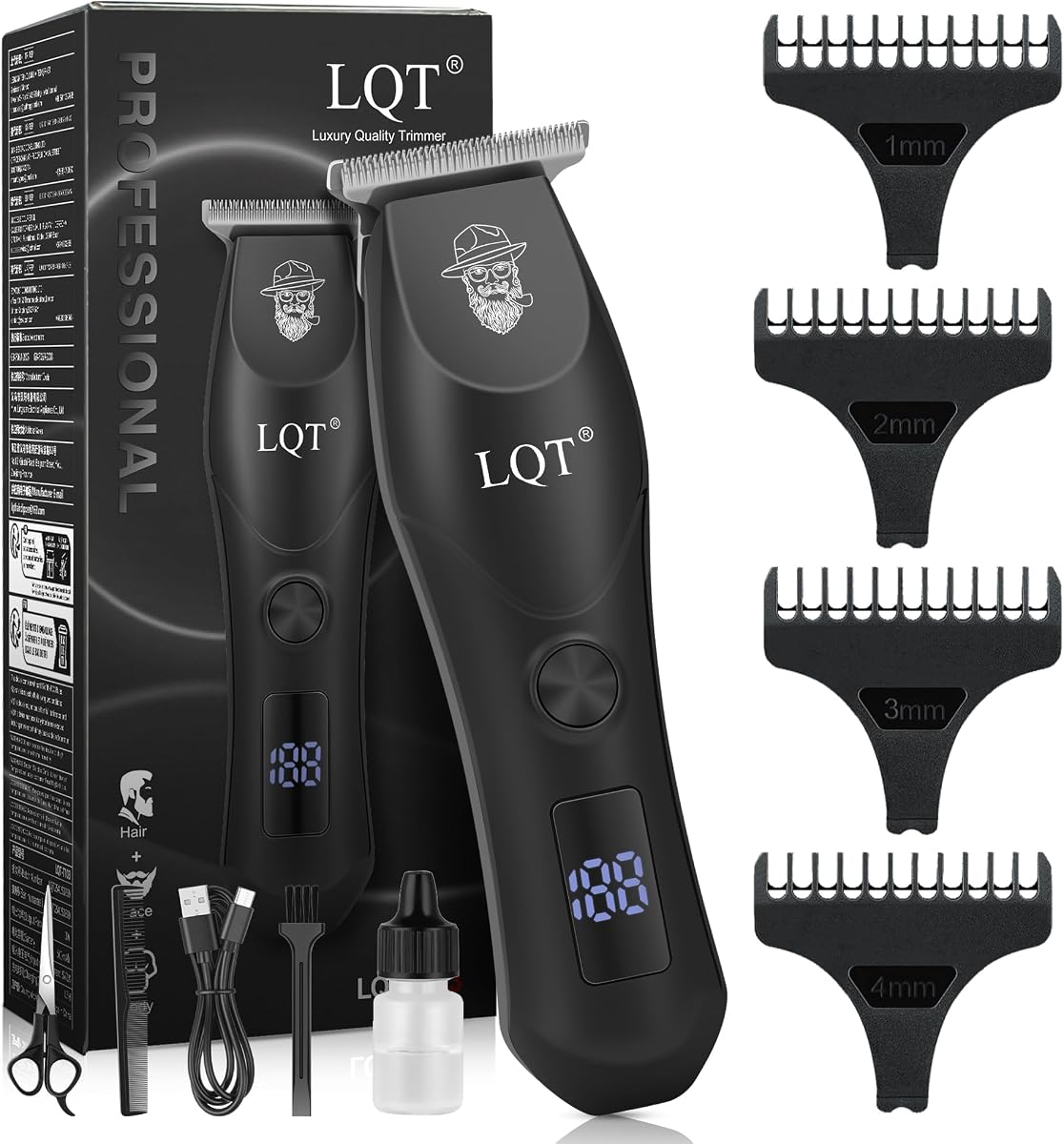 Professional Hair Clippers for Men - Cordless & Corded Dual Mode, 2-Speed & LCD Display, Complete Barber Kit, Scissors, Guide Combs, Rechargeable Beard/Hair Trimmer for Home & Professional Use