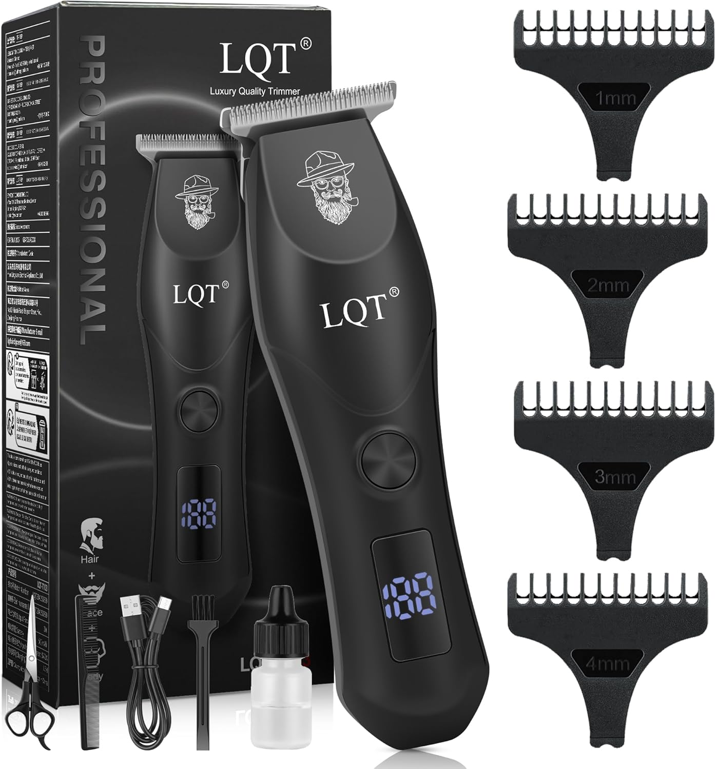 Professional Hair Clippers for Men - Cordless & Corded Dual Mode, 2-Speed & LCD Display, Complete Barber Kit, Scissors, Guide Combs, Rechargeable Beard/Hair Trimmer for Home & Professional Use