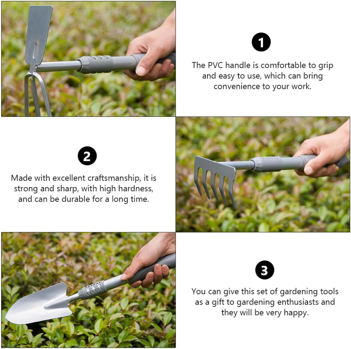 Ciieeo Garden Shovel 3pcs Set Silver Multi-Function Digging Tools for Succulent Planting and Soil Transplanting with Extended Thickened Handles for Home Gardening