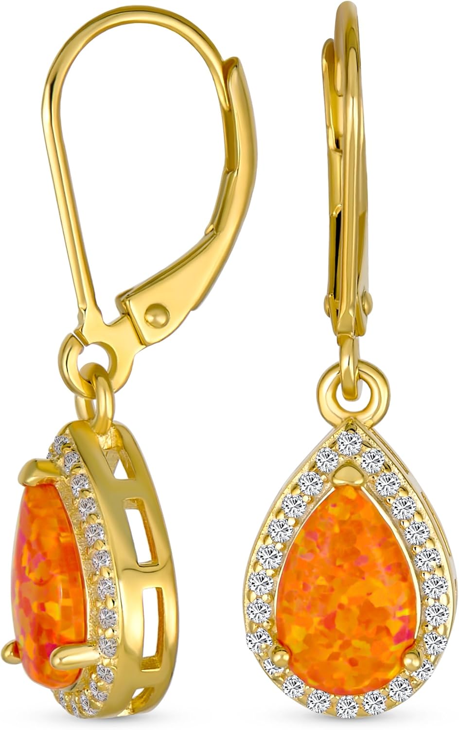 Vintage Style Gemstone Cubic Zirconia Halo CZ Round Solitaire Oval Teardrop Princess Cut Created Opal Drop Earrings For Women Lever Back .925 Sterling Silver October Birthstone
