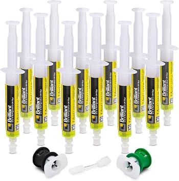Errecom Brilliant - 12 x 7.5 ml, Fluorescent UV Dye for Detecting Refrigerant Gas Leaks in Vehicle A/C Systems, Includes R134a and R1234yf Adapters