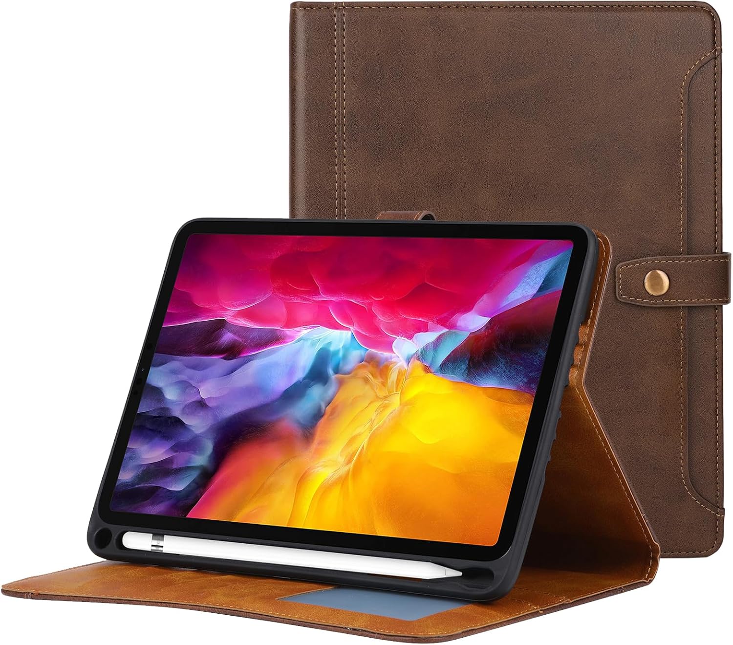 Case for iPad Air 6th/5th/4th Generation 10.9/11 inch 2024/2022/2020 iPad Pro11 inch 3nd/2rd/1st Gen Leather IPad Case with Built-in Pencil Holder Card Slots Protective Cover - Brown