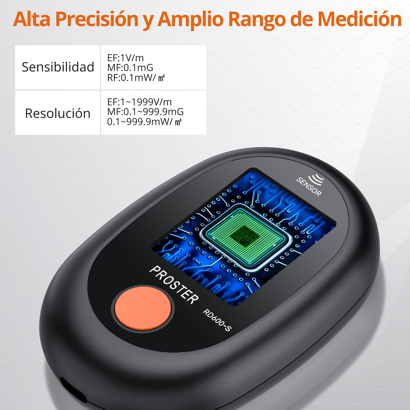 Proster Mini EMF Detector 3 en 1 - RF/EF/MF - Portátil - Recargable - Pantalla LCD Retroiluminada - Alerta Luminosa - Para Casa, Oficina, Inspecciones CEM, Caza de Fantasmas