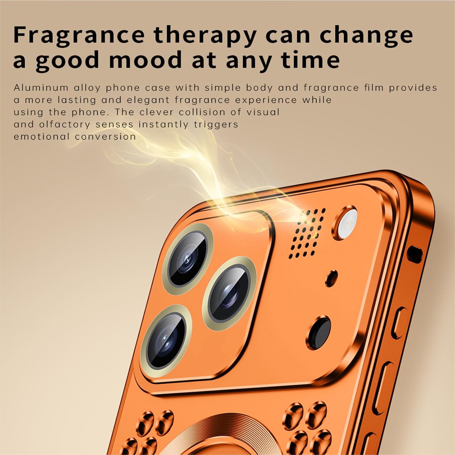 Metal Cooling Case for iPhone 17 Pro Max/17 Pro/17, CNC Aluminum Alloy Frame with Built-in Fragrance Core, Airflow Hollow Grid Structure, Shockproof Slim Protective Cover(Orange,17)