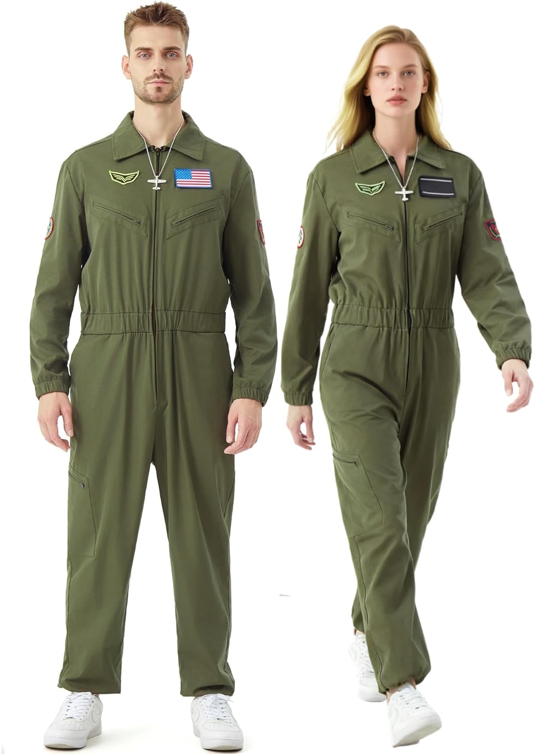 JoeRita Pilot Jumpsuit Men Women Air Force Flight Outfit Costume Flight Suit Halloween Cosplay with Accessories DIY Patches