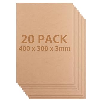 20PCS MDF Wood Boards 3mm Thick Wood DIY Craft Project Board, 40 x 30cm MDF Blank Sheets for Painting, Modelling, Engraving, Fretwork, Arts