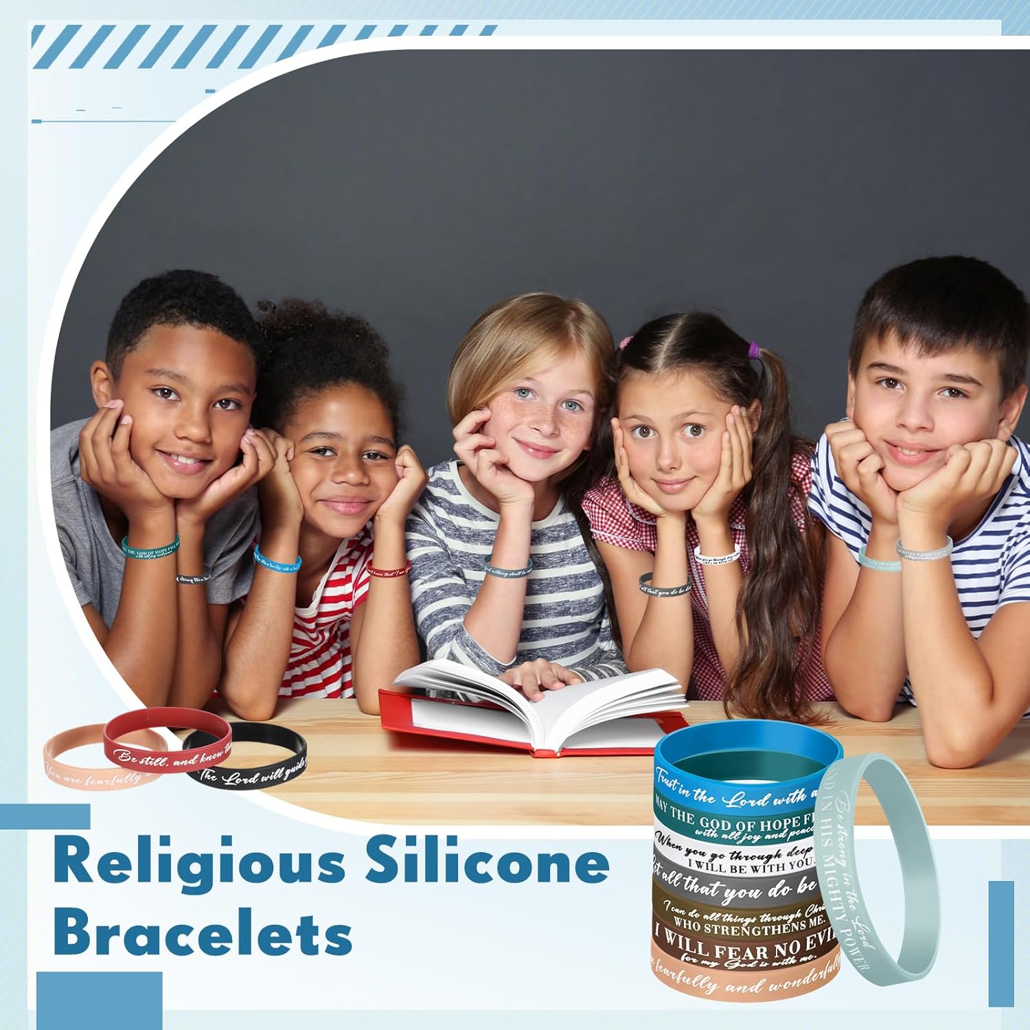 Ecation Bible Verses Bracelets Bulk Scripture Silicone Religious Bracelets Motivational Quote Rubber Wristbands Inspirational Christian Keychain for Party Favors (Classic,Colorful,48 Pcs)
