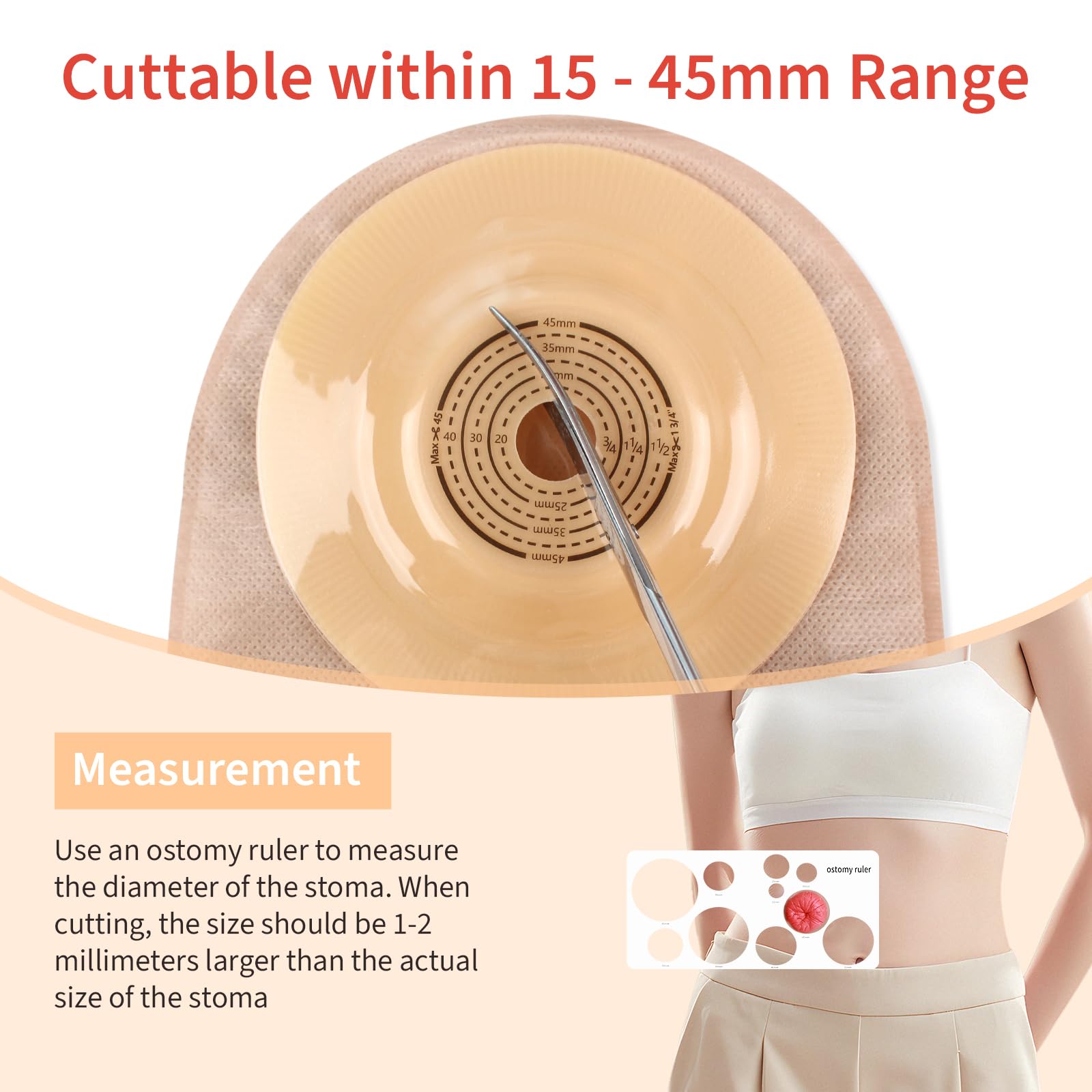 30 bolsas de ostomía convexas para ostomía de dos piezas, bolsas de ostomía drenables para piel irregular, estoma irregular, 45 mm máximo (20 bolsas + 10 barreras convexas)
