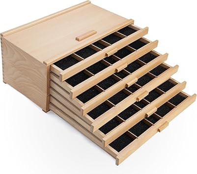 Falling in Art Wooden Pastel Storage Box, Artist Supply Storage Box With 6 Removable Drawer, Portable Organizer Box for Pencils, Markers, Brushes and Painting Tools