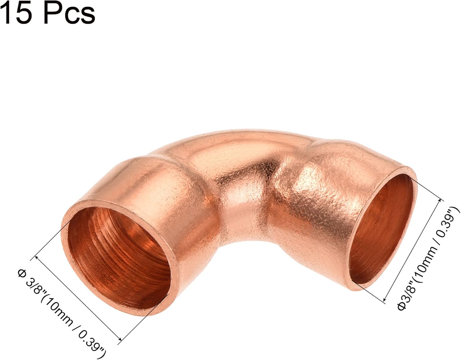 MECCANIXITY 90 Degrees Elbow Copper Pipe Fitting Brazing Connection 3/8 Inch ID for HVAC Cooling Equipment, Pack of 15