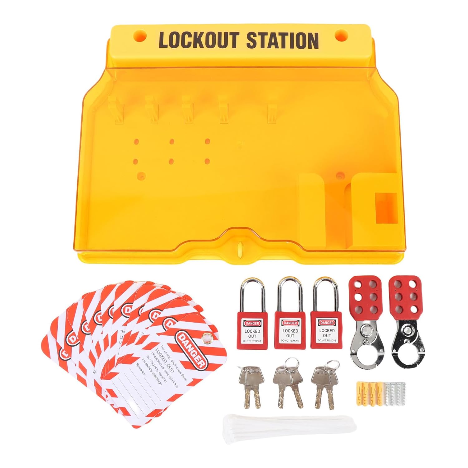 Lockout Tagout Station, Lock Out Tag Out Kit Board with 2 Hasps and 10, Transparent Cover Wall Mount Lockout Safety Supply for Electricity