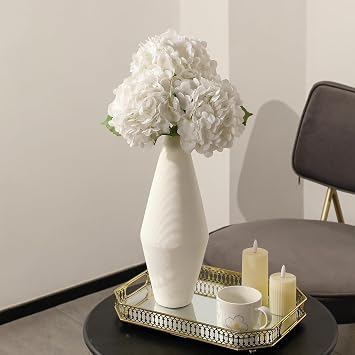 Kisflower 3 x Hydrangea Artificial Flowers Single Stem Realistic Hydrangea Flowers 57 cm Real Touch Latex Hydrangea Artificial Flowers for Weddings Party Office Home Decor (White)
