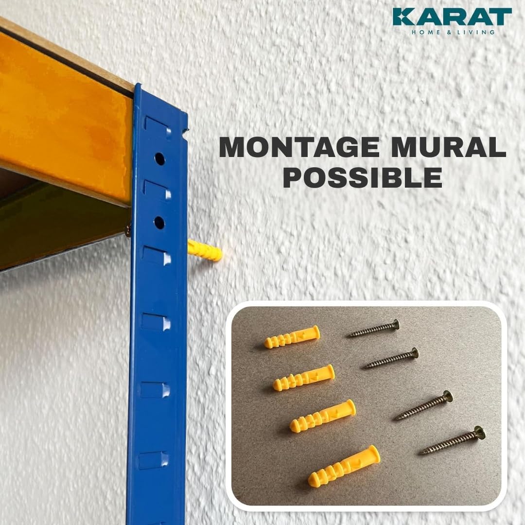 KARAT Ripiani a grande tenuta, mensola ad incastro, montaggio senza attrezzi, scaffalature pesanti negozio e garage, scaffale da officina modulabile (blu-arancio 200x180x60 cm - 4 livelli)