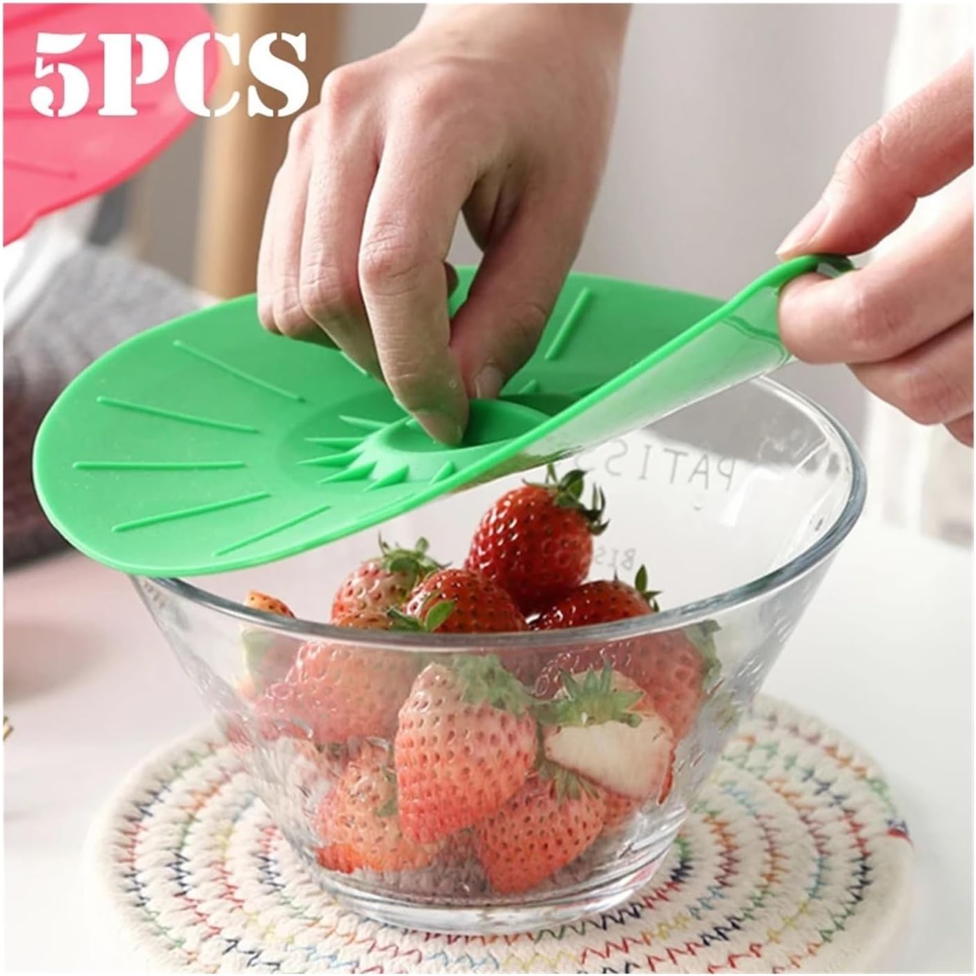 シリコンボウルカバーセット 耐熱性 電子レンジ 吸盤 スプラッシュキャップ コンロ キッチンアクセサリーに対応(5pcs White