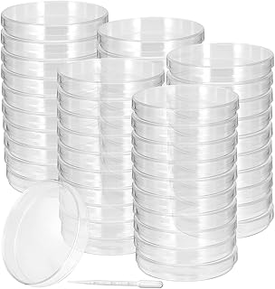 50 Pack Plastic Petri Dishes with Lids, 90mm Dia x 15mm Clear Petri Dishes with 100 Pcs 3ML Plastic Transfer Pipettes for Laboratory, Experimental Lesson, Sterile Culture