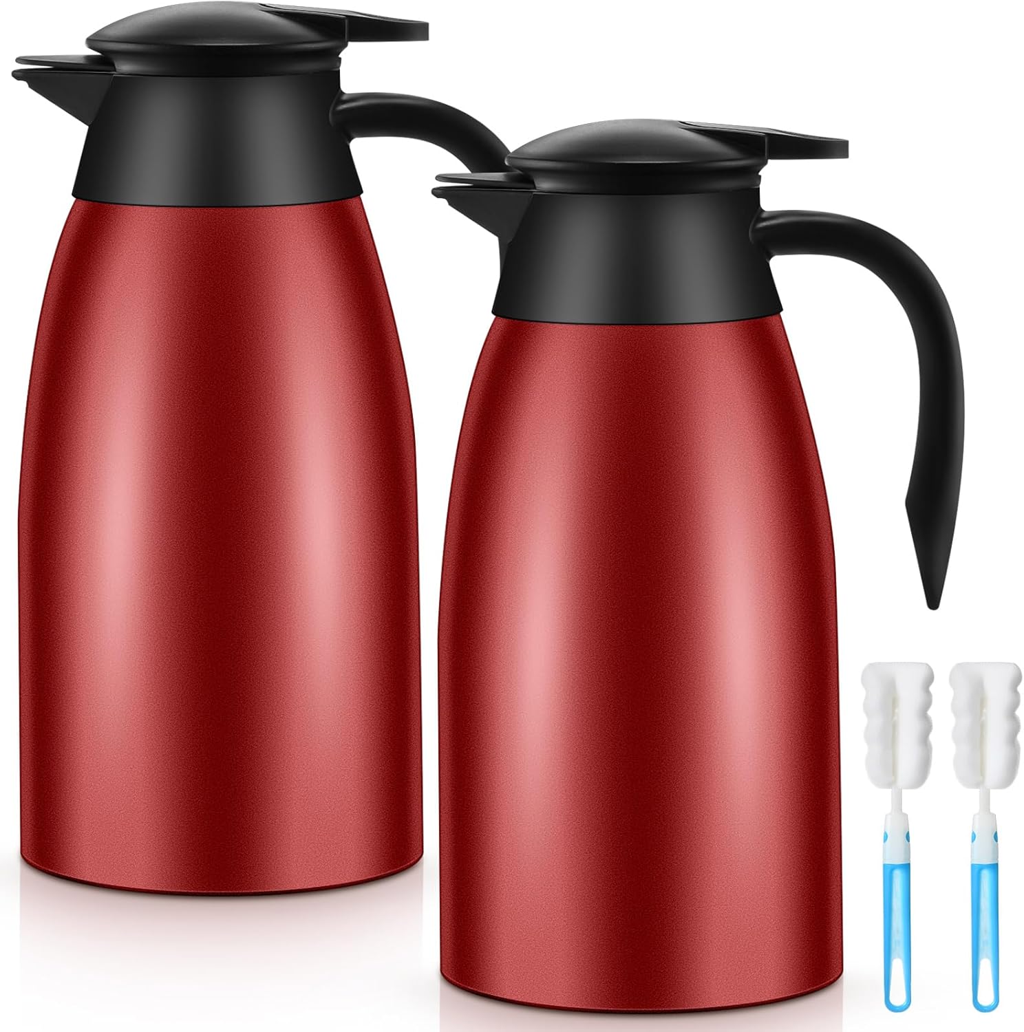 2 Pcs 51 oz Thermal Coffee Carafe for Keeping Hot Insulated Stainless Steel Vacuum Thermal Pot Flask Double Walled Vacuum Coffee Carafe for Beverage Water Tea, 12 Hot 24 Hours Cold(Silver)